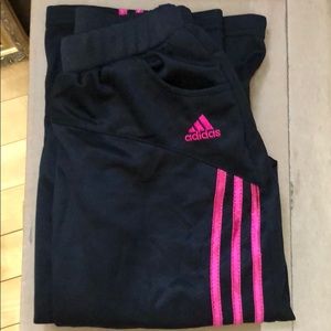 Adidas Black Pants with Pink Stripe. Size 10